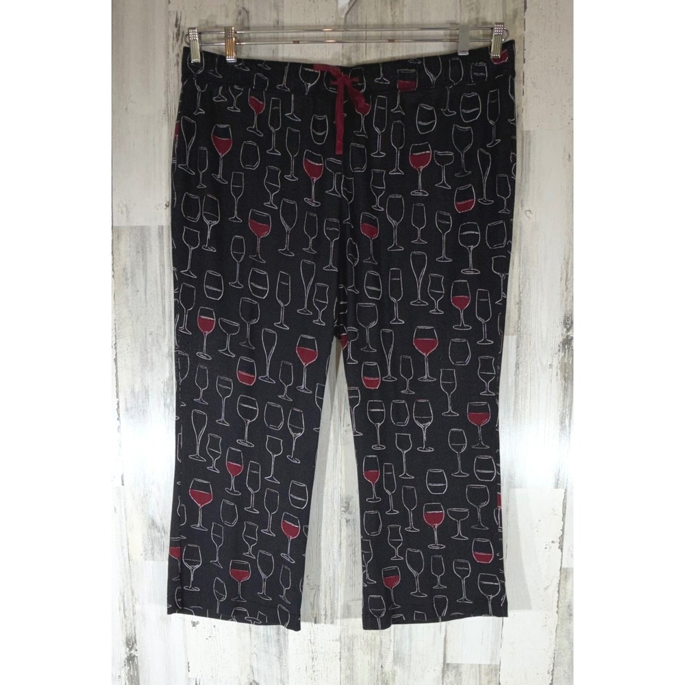Soft Surroundings Wine‎ Glass Print Pajama Sleep Pants 3X Black Red Drawstring